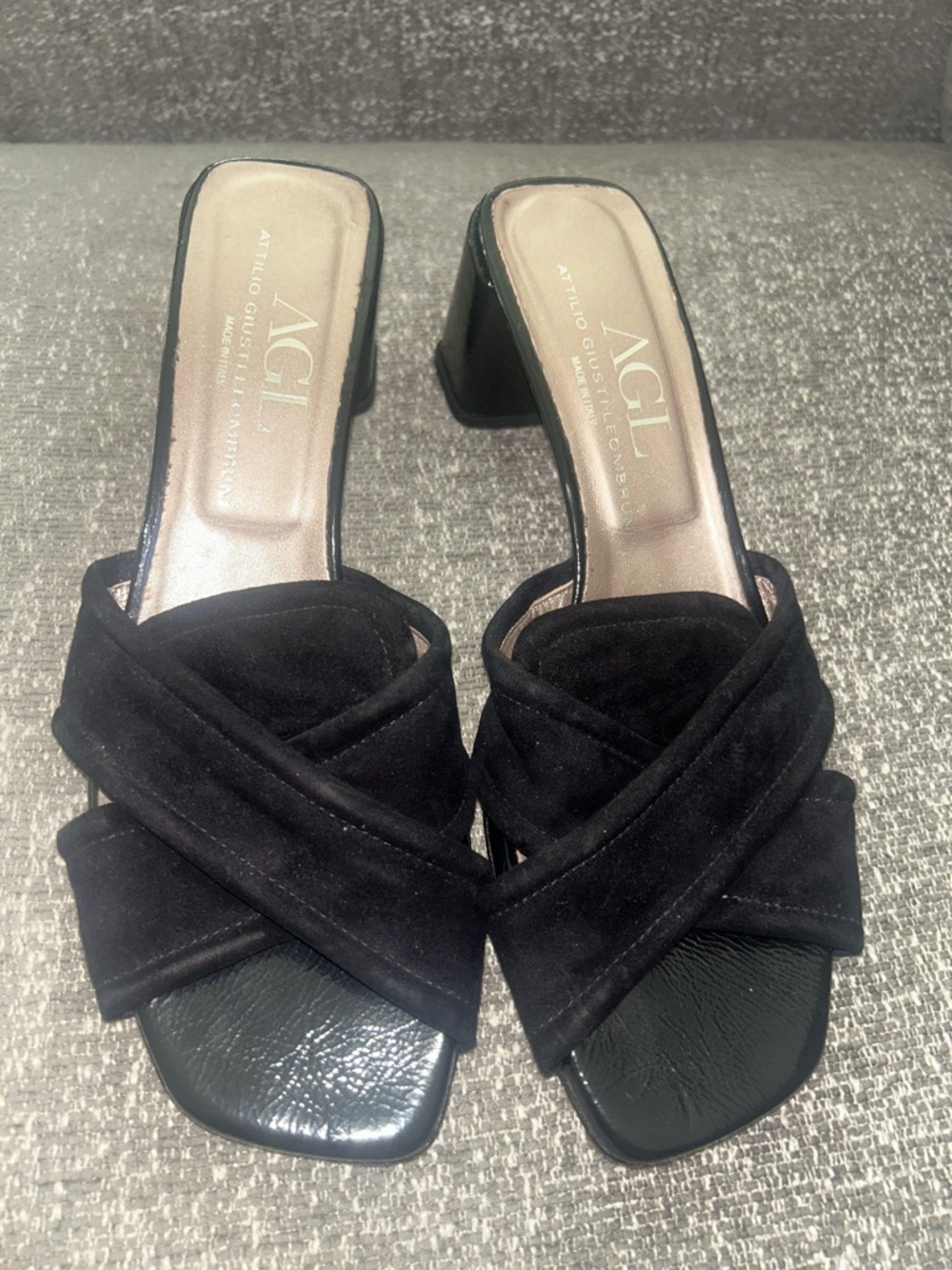 AGL Black Suede Crisscross Mule Heels